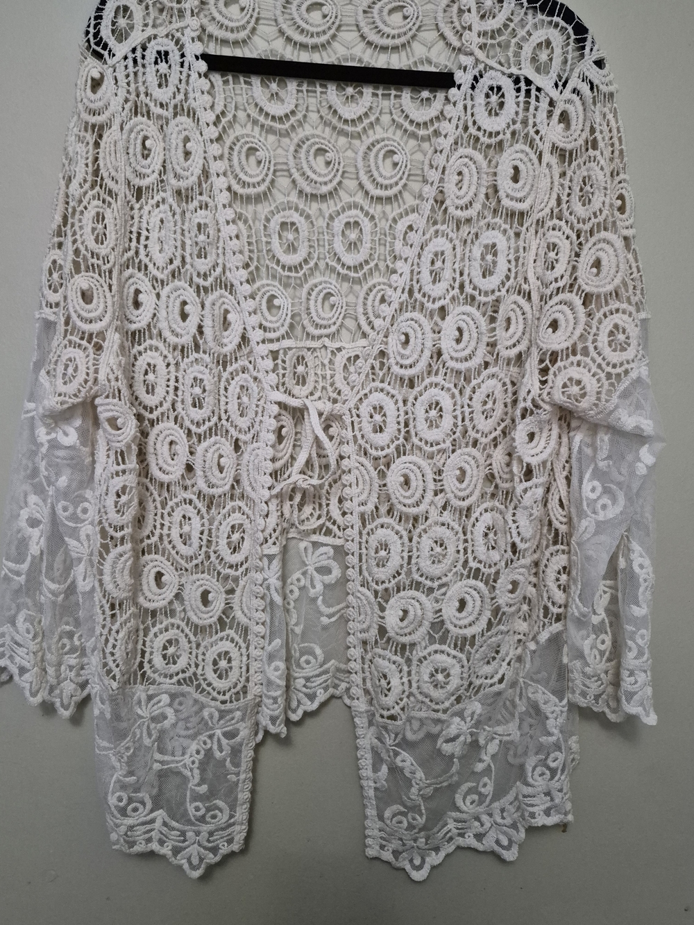 Source Unknown Cream Crochet Lace Tie-Front Tunic